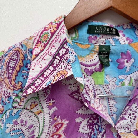 Lauren Ralph Lauren Paisley Button-Up Collared Shirt XL Retro Spring - Picture 7 of 8